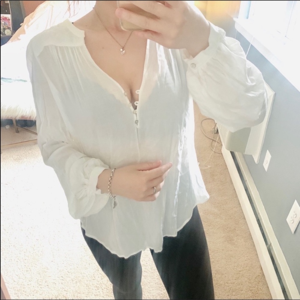 NWT Zara white half button up stitched back top